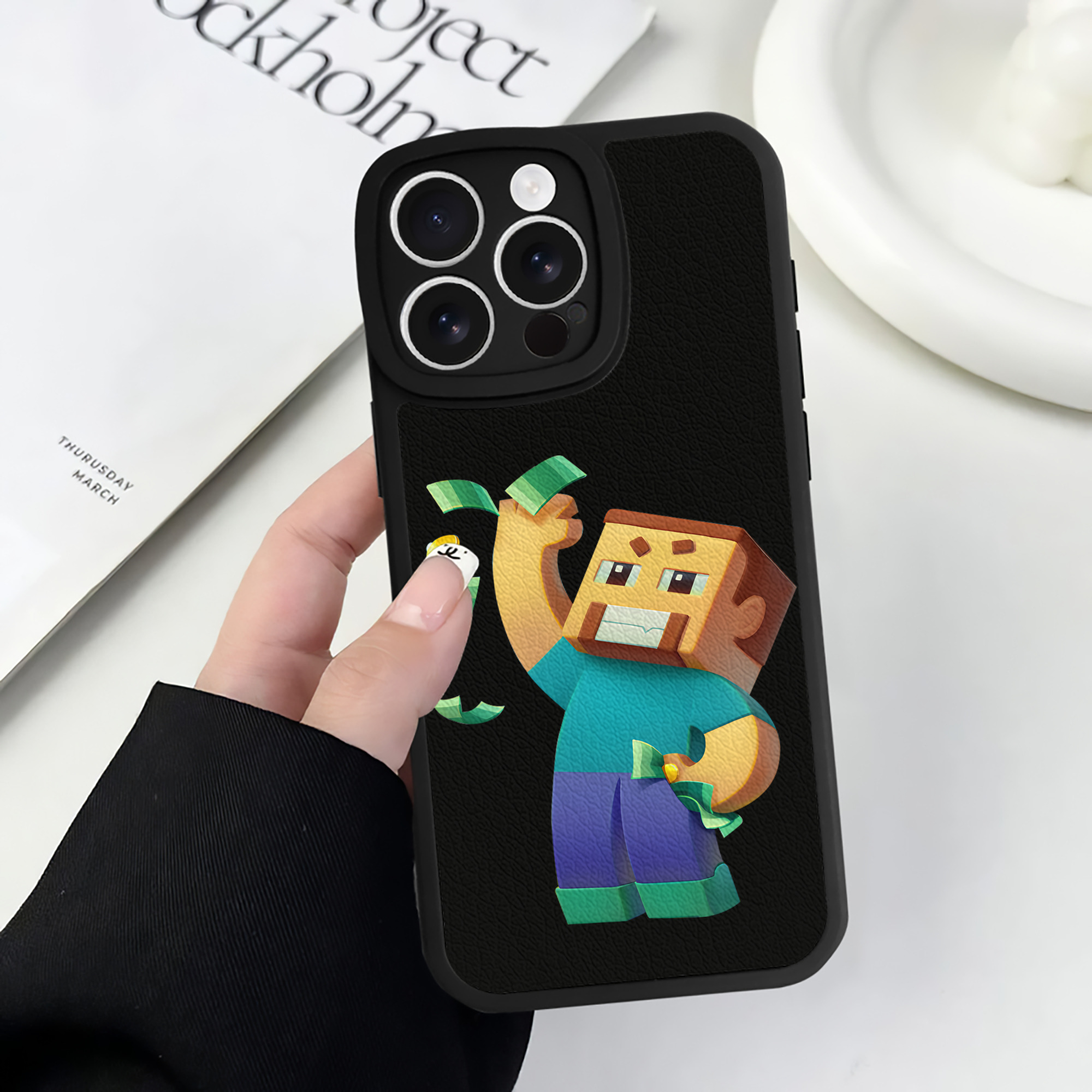 （画像用） マインクラフト ブロックの世界 Minecraft MC Block world 【iPhone 16シリーズ対応】シリコンスマホケース（レザー調） 材質：シリコン